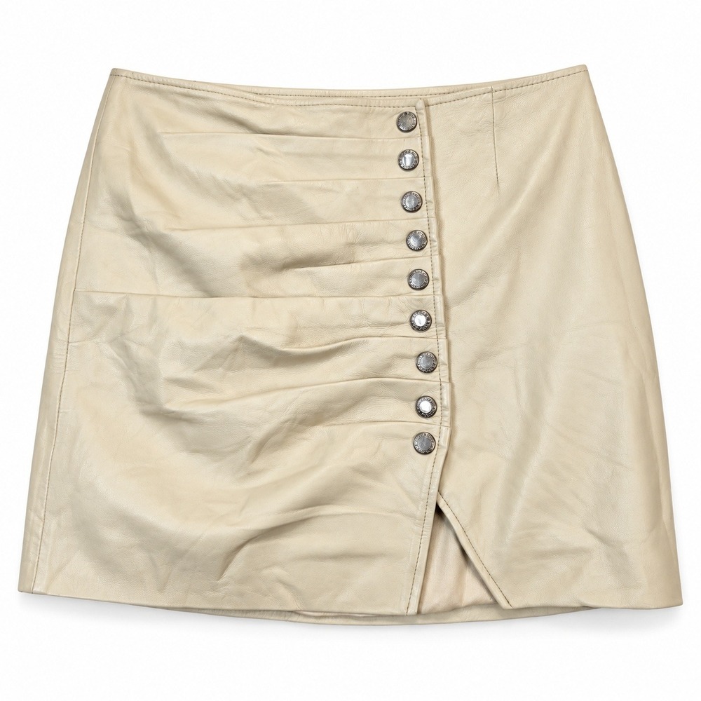 Retrofête Willa Cream Genuine Leather Ruched Mini Skirt Size M